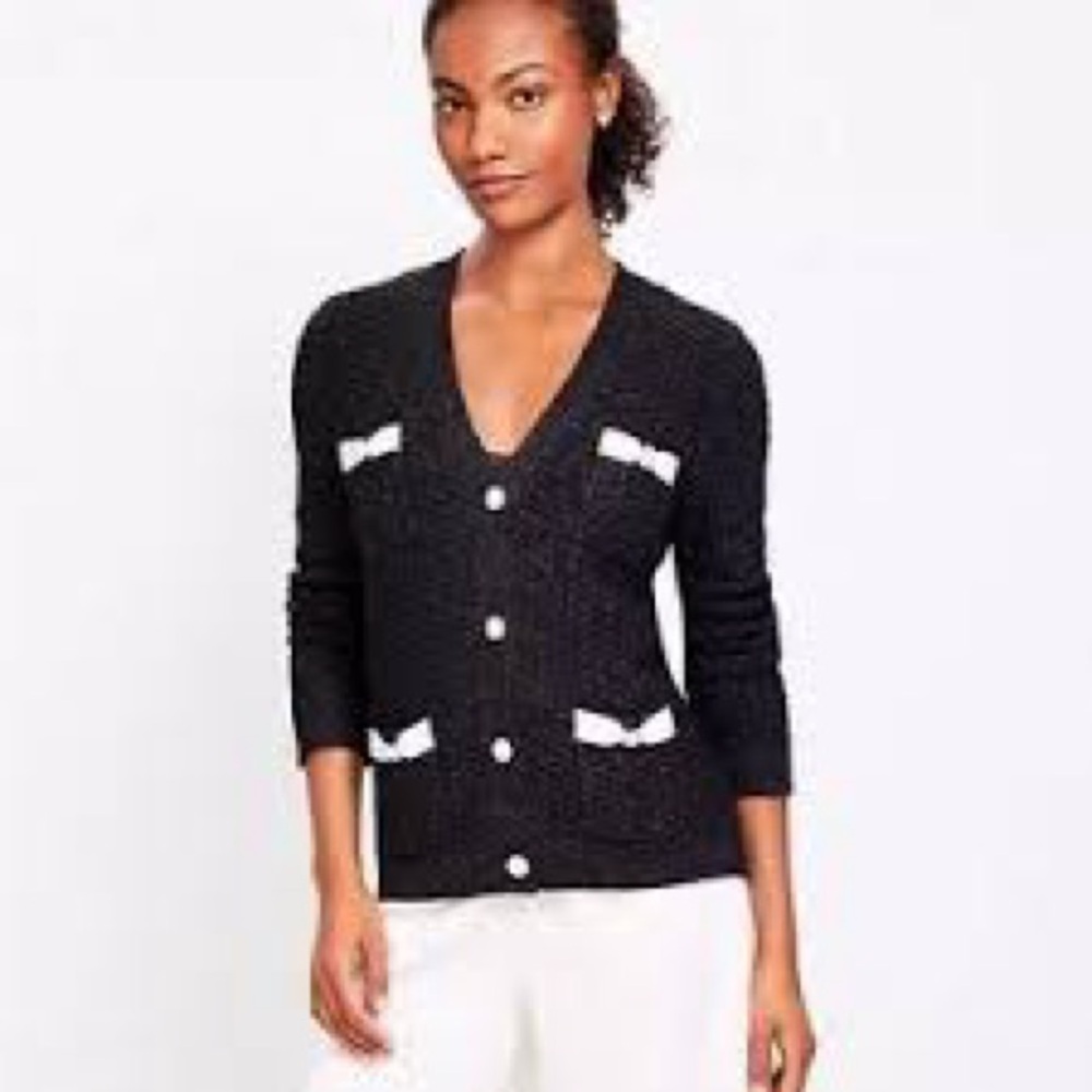 LOFT Black and White Button-Up Sweater